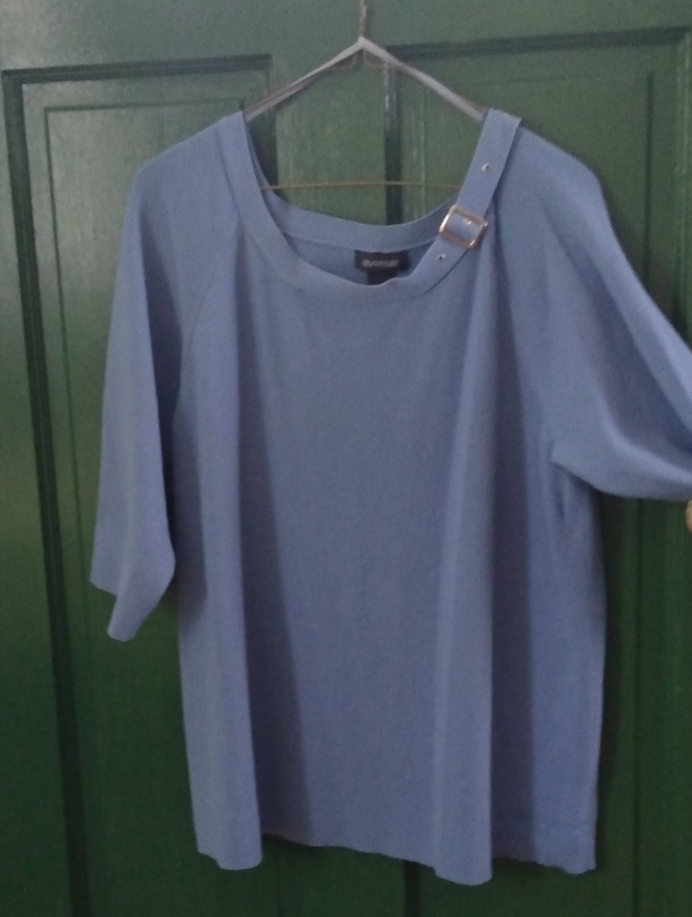 Avenue Light Blue Crewneck Sweater with Buckle Strap